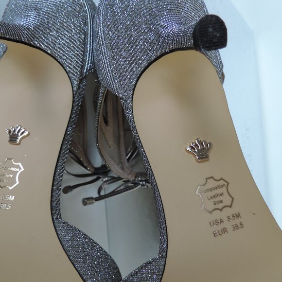 Nina for J. Crew Silver Glitter D’Orsay Bow 2.5’ Kitten Cocktail Hill Size 8.5 - Picture 6 of 6